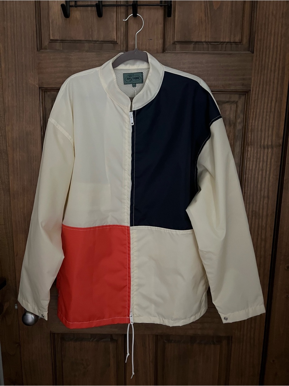 Men's Colorblock Windbreaker Jacket in Cream, Navy & Red